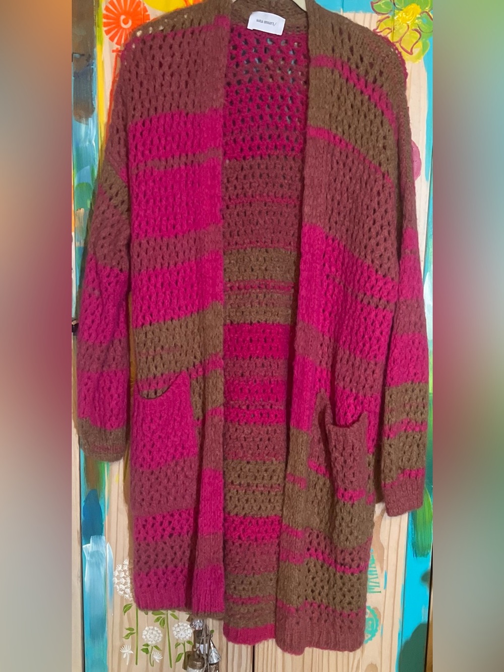 Anthropologie X Sita Murt Crochet Cardigan Sweater in Raspberry & Olive
